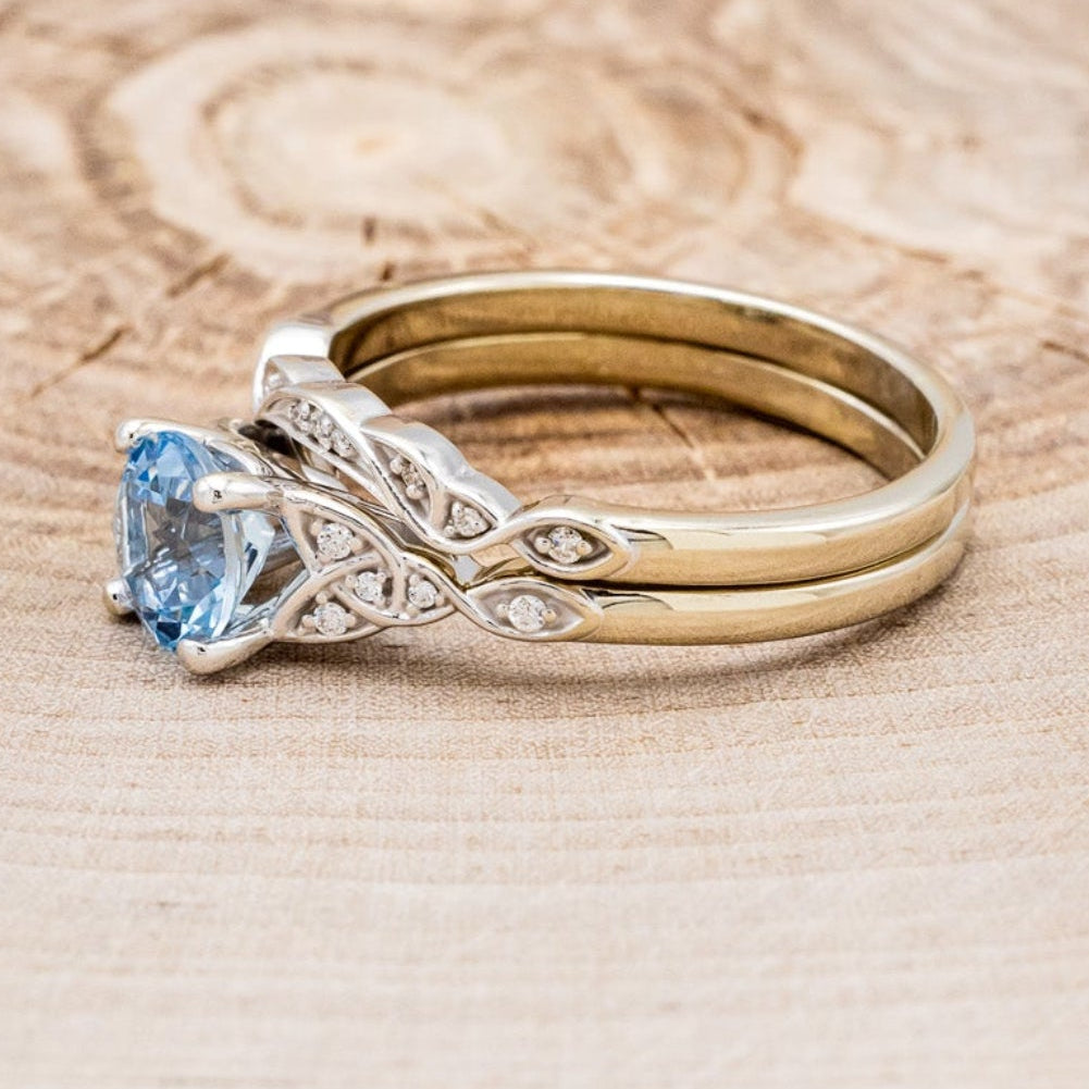 "AIFE" - CELTIC KNOT ROUND CUT AQUAMARINE ENGAGEMENT RING & TRACER-3