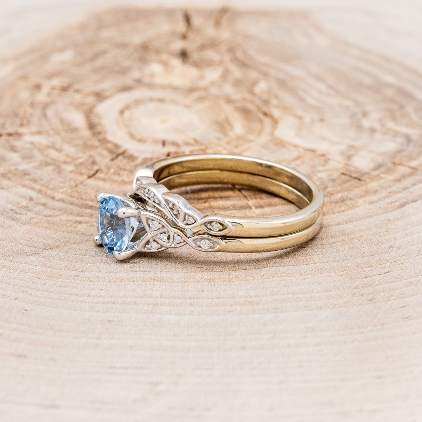 "AIFE" - CELTIC KNOT ROUND CUT AQUAMARINE ENGAGEMENT RING & TRACER-3