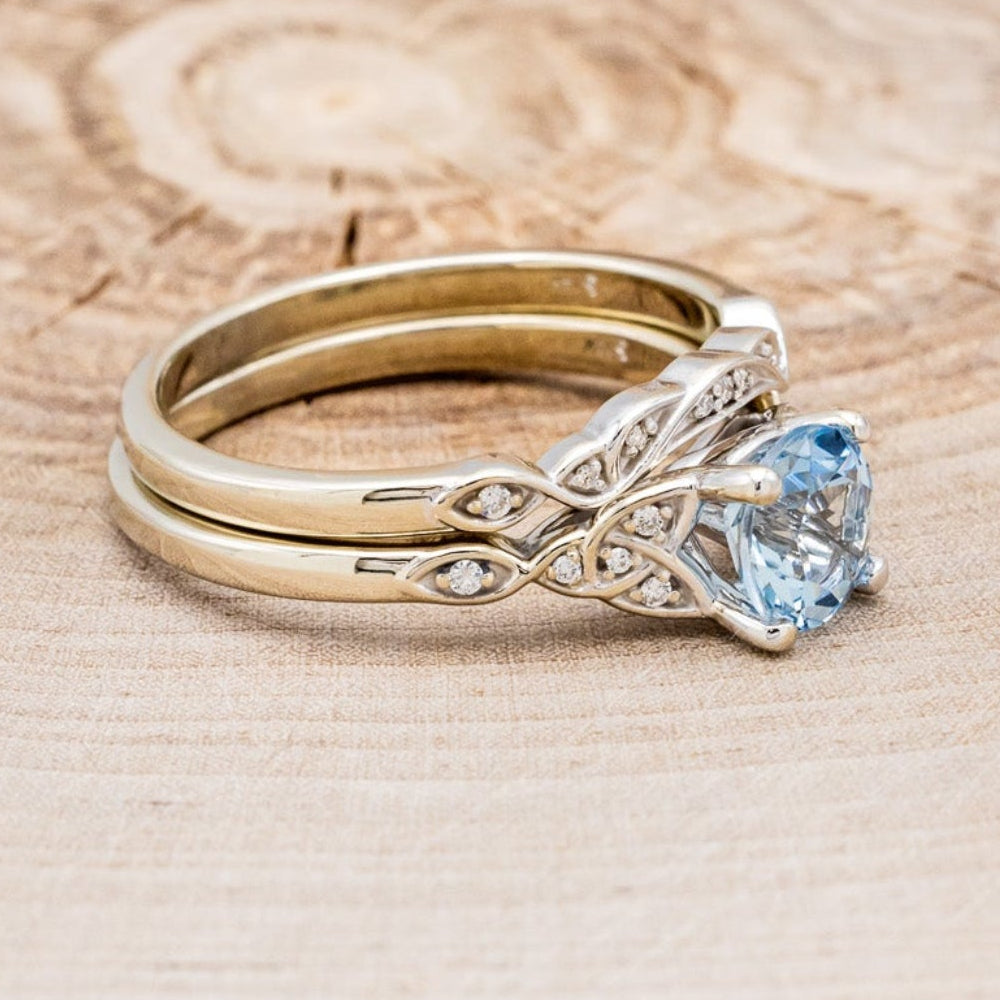 "AIFE" - CELTIC KNOT ROUND CUT AQUAMARINE ENGAGEMENT RING & TRACER-2