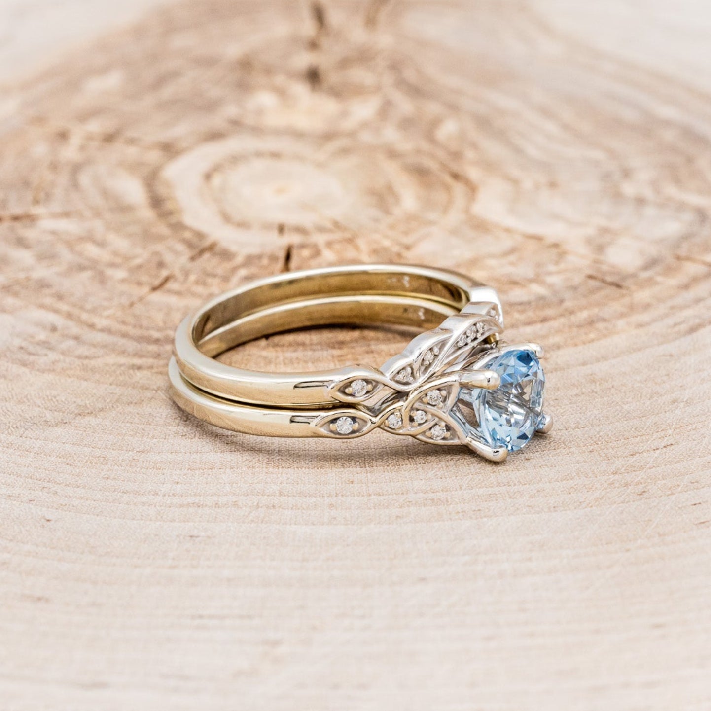 "AIFE" - CELTIC KNOT ROUND CUT AQUAMARINE ENGAGEMENT RING & TRACER-2