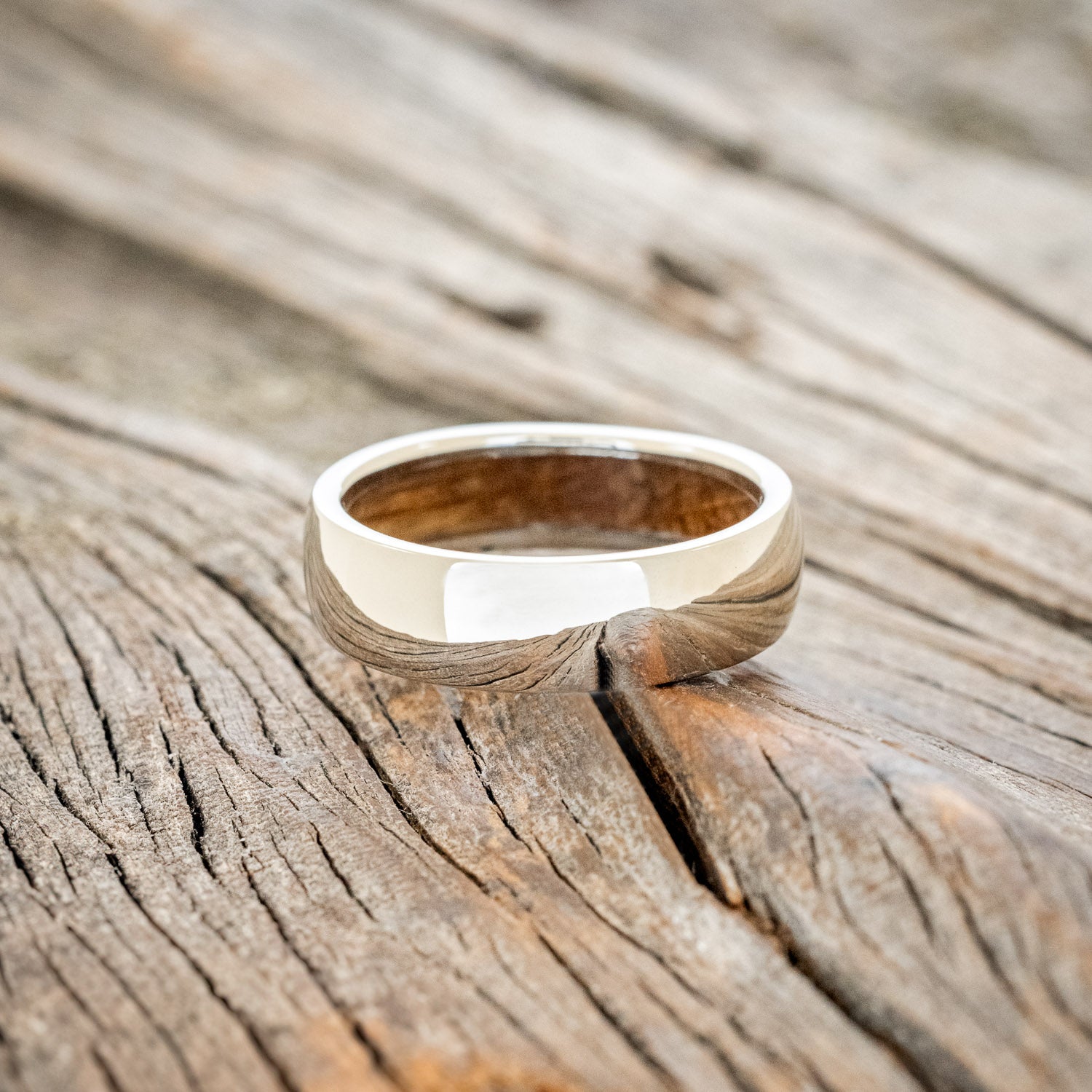 DOMED WHISKEY BARREL LINED WEDDING BAND-3