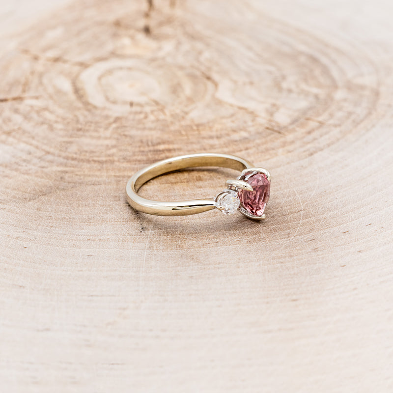 "SONNET" - HEART-SHAPED PINK TOURMALINE ENGAGEMENT RING WITH DIAMOND ACCENTS-2