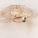 "EVELYN" - BEZEL SET MOSS AGATE SOLITAIRE ENGAGEMENT RING WITH TRACER IN A HAMMERED FINISH-8