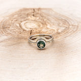 "EVELYN" - BEZEL SET MOSS AGATE SOLITAIRE ENGAGEMENT RING WITH TRACER IN A HAMMERED FINISH-4