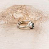 "EVELYN" - BEZEL SET MOSS AGATE SOLITAIRE ENGAGEMENT RING WITH TRACER IN A HAMMERED FINISH