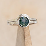 "EVELYN" - BEZEL SET MOSS AGATE SOLITAIRE ENGAGEMENT RING WITH TRACER IN A HAMMERED FINISH-1