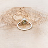 "EVELYN" - BEZEL SET MOSS AGATE SOLITAIRE ENGAGEMENT RING WITH TRACER IN A HAMMERED FINISH