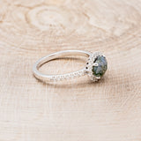 "WHIMSY" - OVAL-SHAPED MOSS AGATE ENGAGEMENT RING WITH DIAMOND ACCENTS & TRACER-17