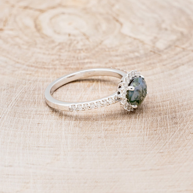 "WHIMSY" - OVAL-SHAPED MOSS AGATE ENGAGEMENT RING WITH DIAMOND ACCENTS & TRACER-17