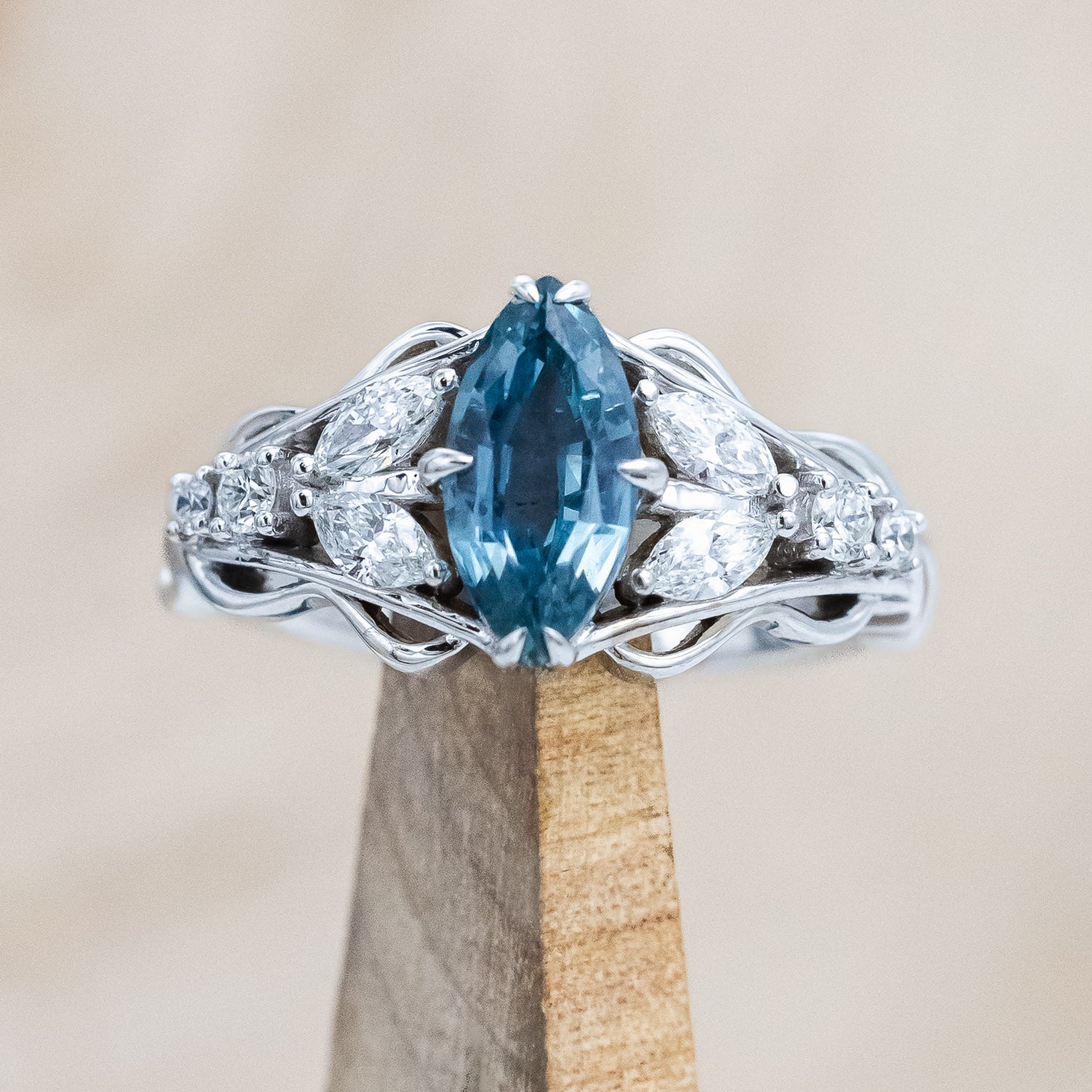 "Amarie" - diamond accented engagement ring with an abstract filigree cutout