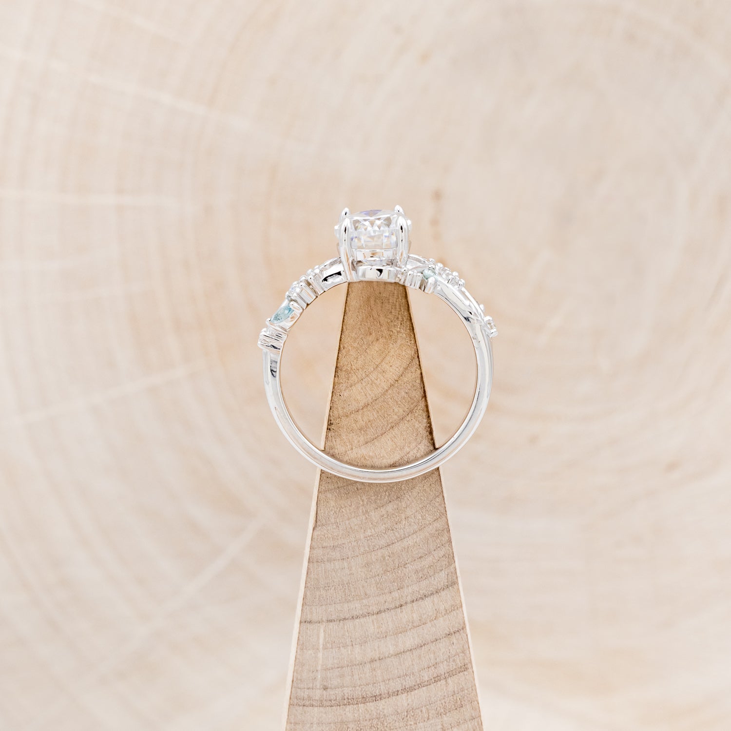 "PALLAS" - OVAL CUT MOISSANITE ENGAGEMENT RING WITH LEAF & GREEN TOURMALINE ACCENTS-Staghead Designs