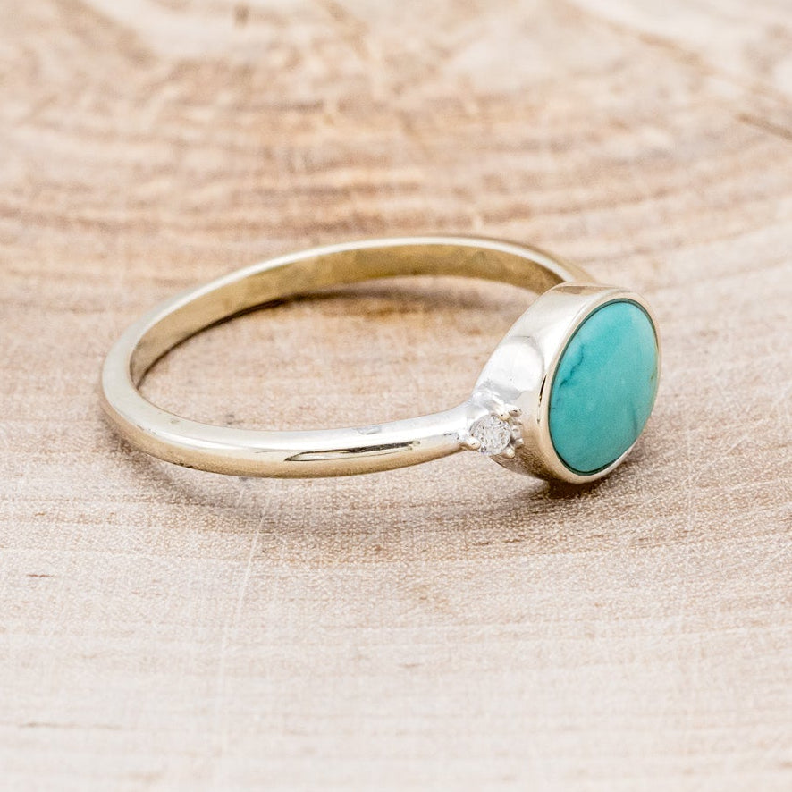 "SASI" - OVAL CABOCHON TURQUOISE ENGAGEMENT RING WITH DIAMOND ACCENTS-2