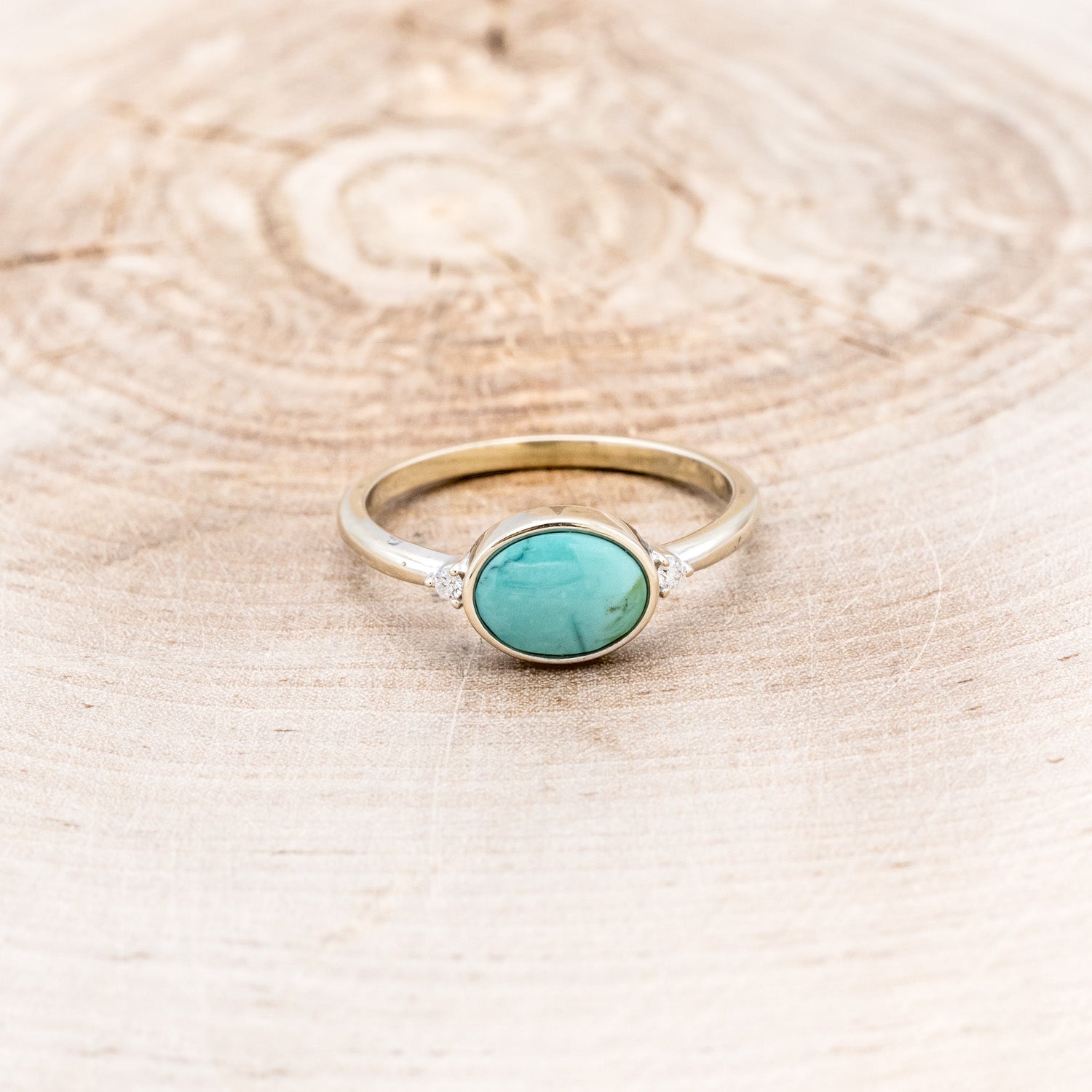 "SASI" - OVAL CABOCHON TURQUOISE ENGAGEMENT RING WITH DIAMOND ACCENTS-4