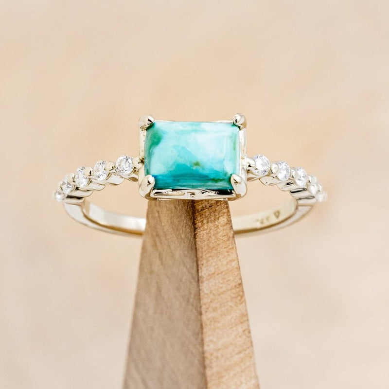 "AZURA" - EMERALD CUT TURQUOISE ENGAGEMENT RING WITH DIAMOND ACCENTS - 1