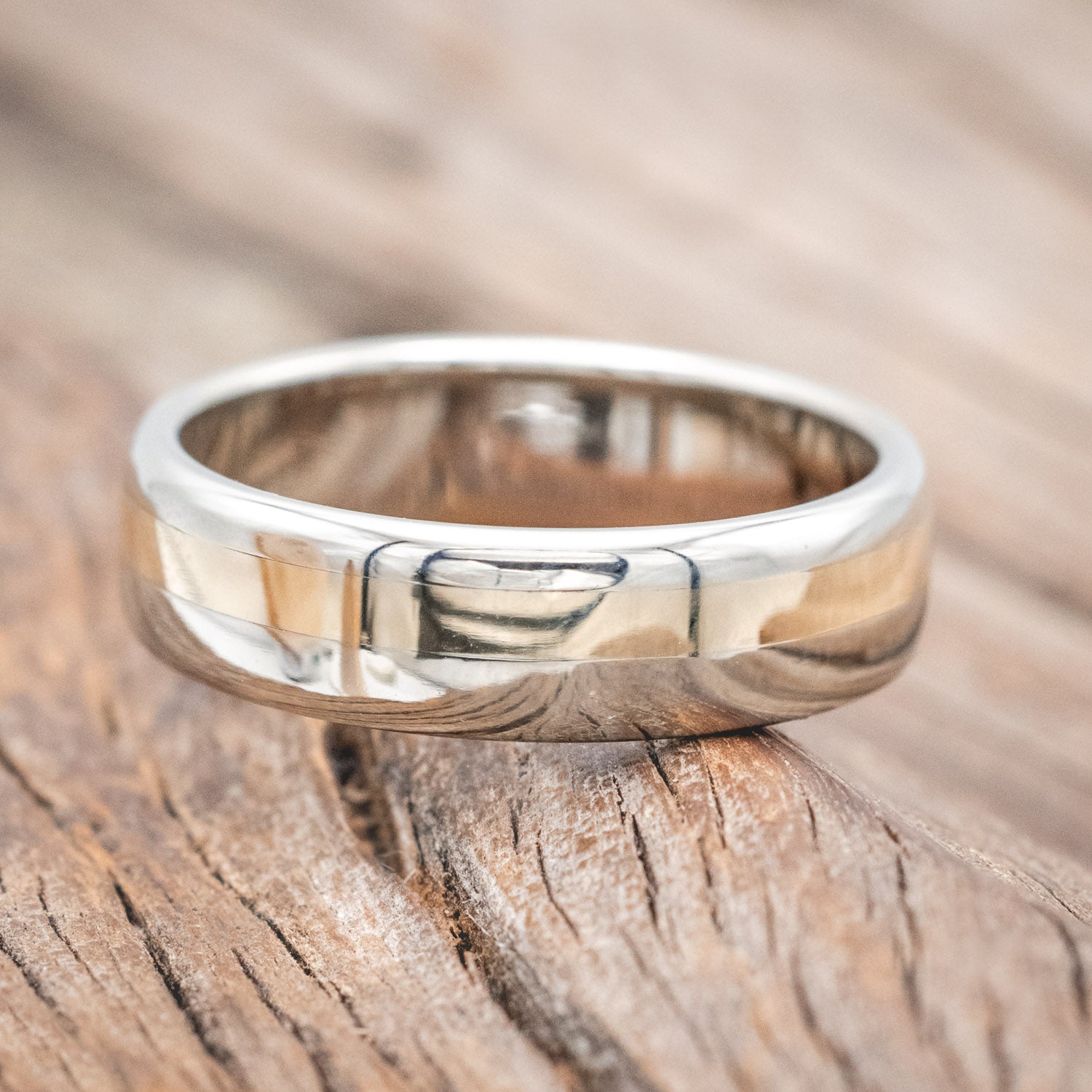 "VERTIGO" - 14K GOLD INLAY WEDDING RING-Staghead Designs