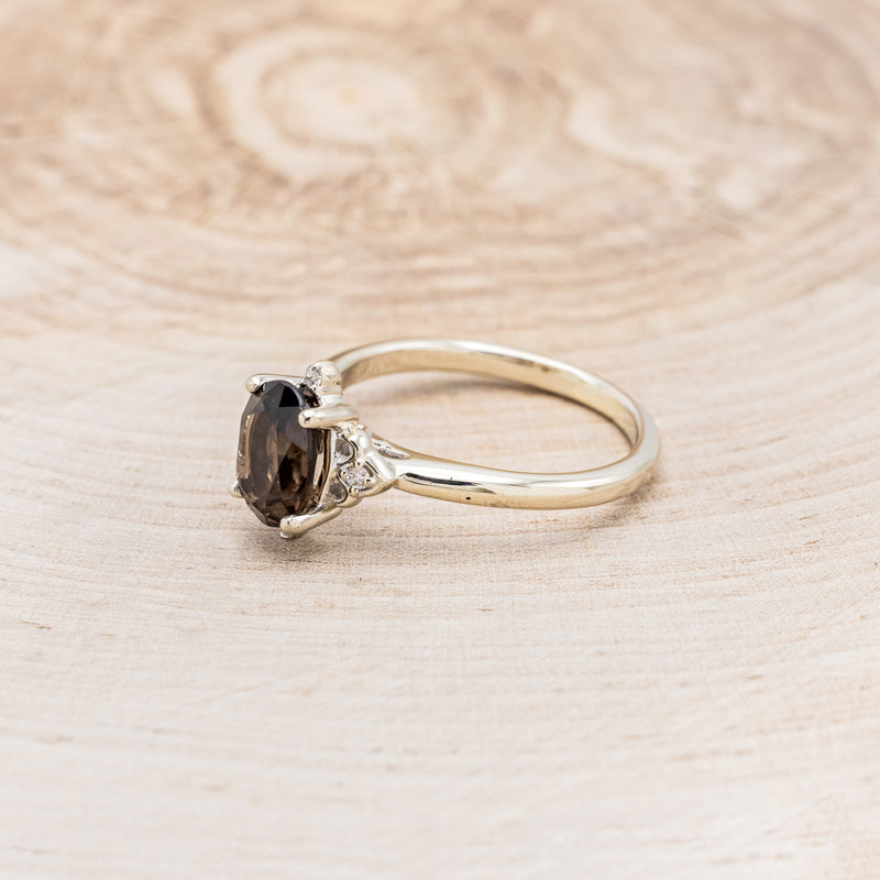 "ZELLA" - OVAL SMOKY QUARTZ ENGAGEMENT RING WITH DIAMOND ACCENTS - READY TO SHIP