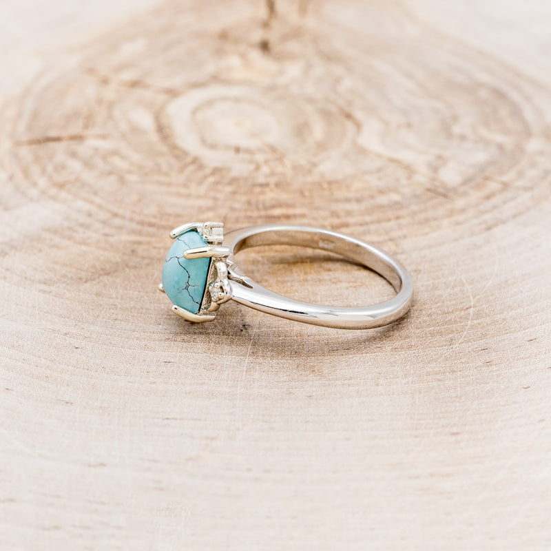 "ZELLA" - EMERALD CUT TURQUOISE ENGAGEMENT RING WITH DIAMOND ACCENTS - READY TO SHIP