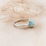 "ZELLA" - EMERALD CUT TURQUOISE ENGAGEMENT RING WITH DIAMOND ACCENTS