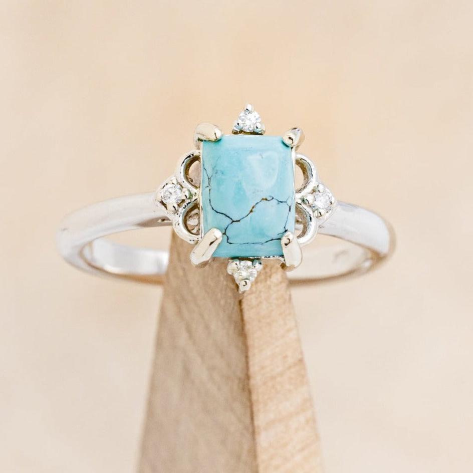 "ZELLA" - EMERALD CUT TURQUOISE ENGAGEMENT RING WITH DIAMOND ACCENTS-1