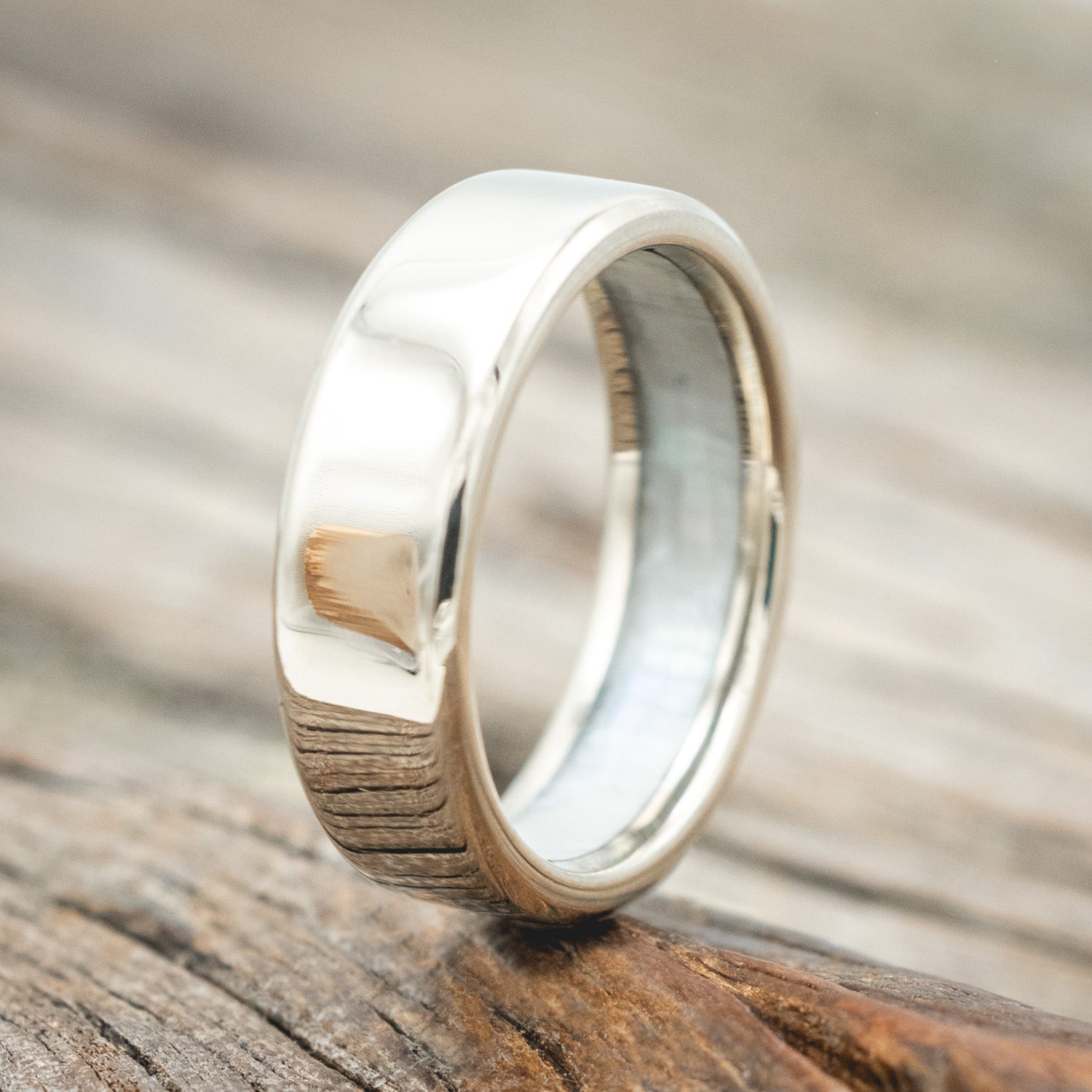 MOTHER OF PEARL LINED WEDDING RING-Staghead Designs
