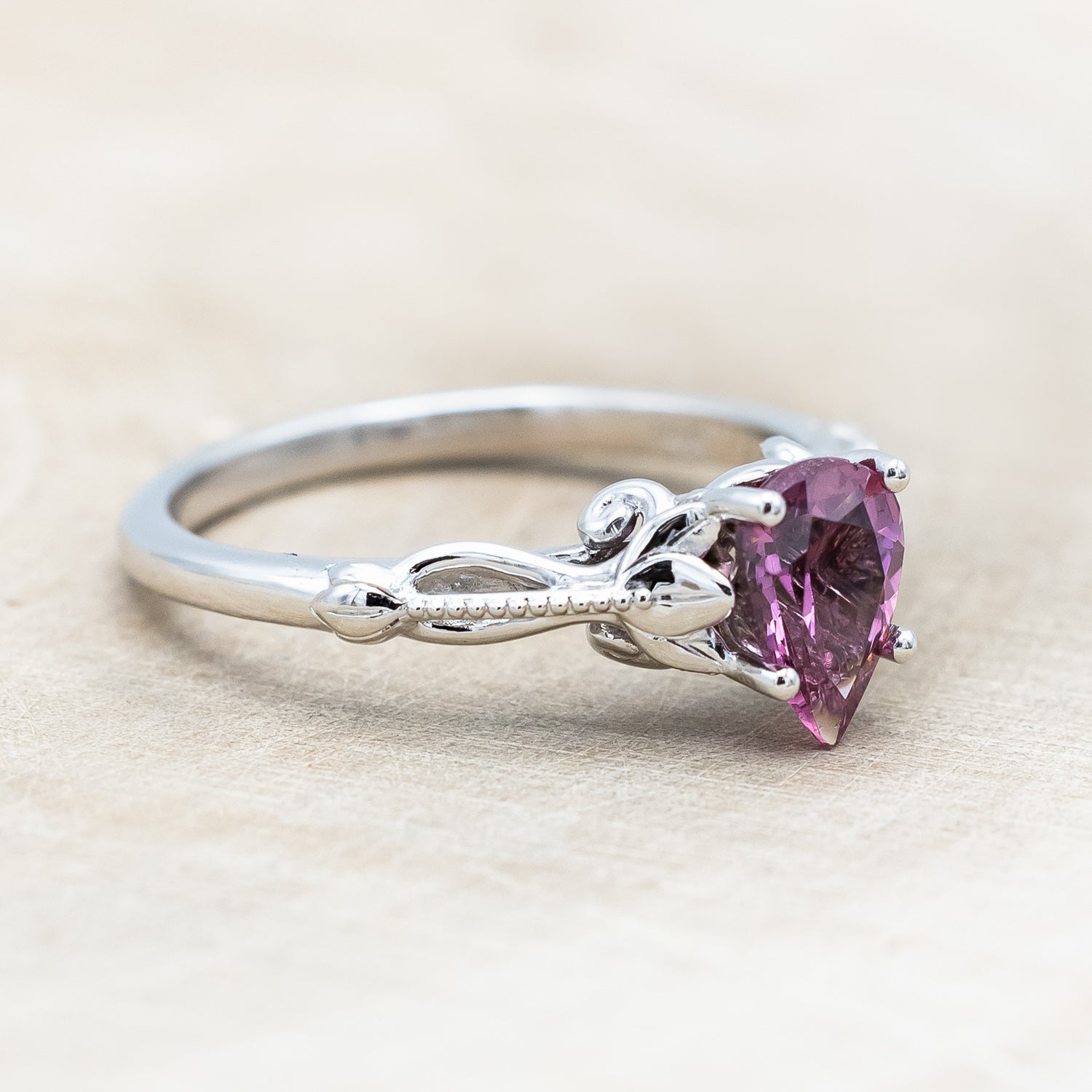 "ROSEMARY" - SOLITAIRE ENGAGEMENT RING WITH FLORAL-STYLE BAND - MOUNTING ONLY - SELECT YOUR OWN STONE-Staghead Designs