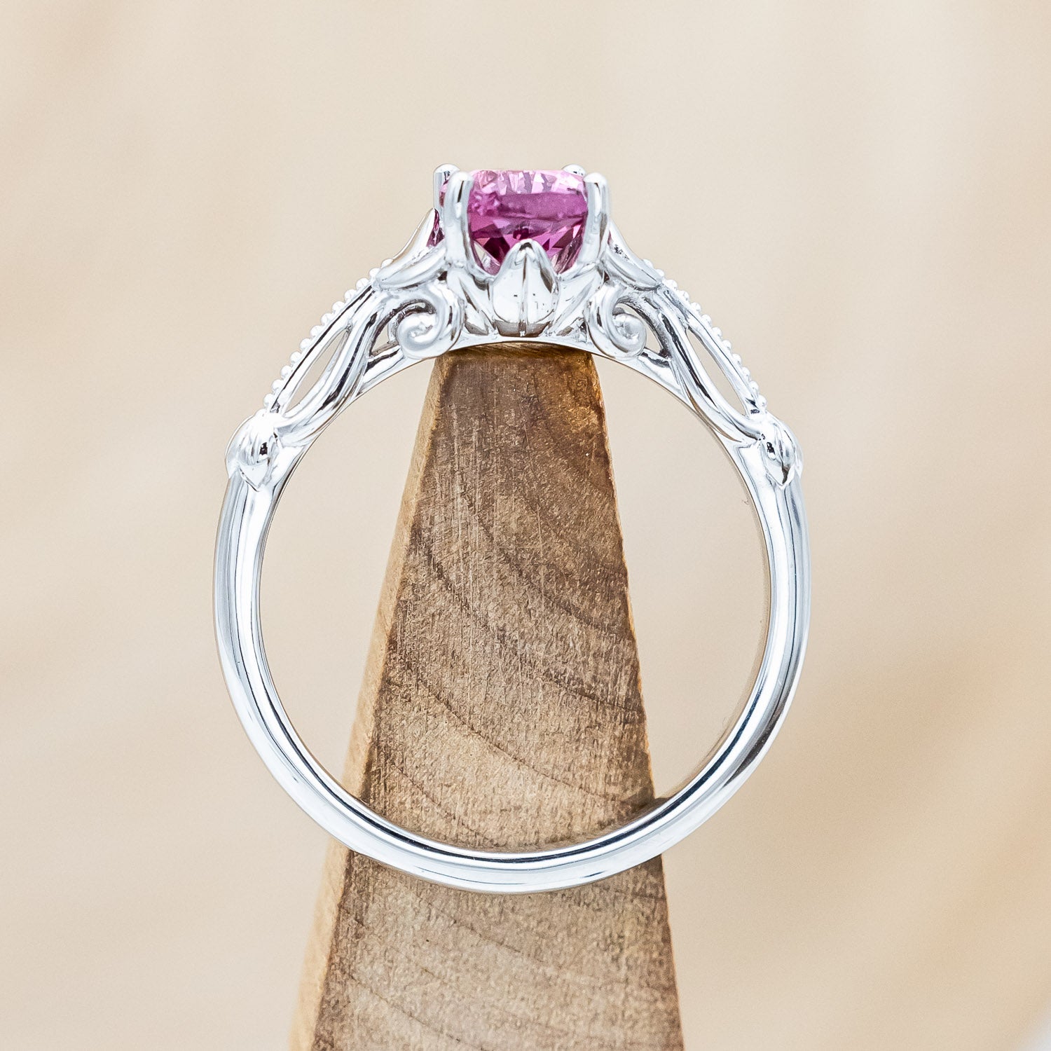 "ROSEMARY" - SOLITAIRE ENGAGEMENT RING WITH FLORAL-STYLE BAND - MOUNTING ONLY - SELECT YOUR OWN STONE-Staghead Designs