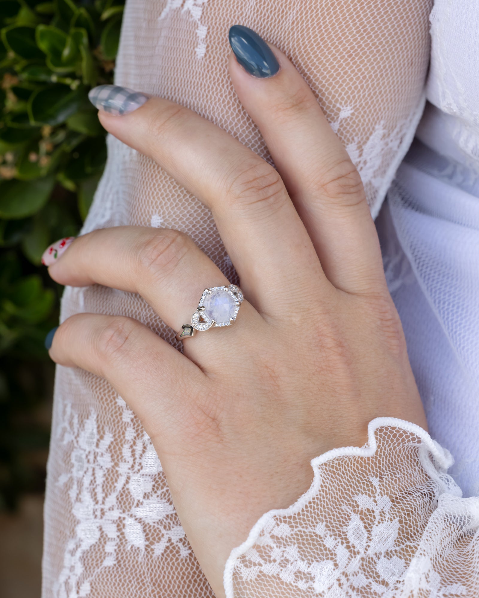 "Lucy In The Sky" - Engagement Ring With Diamond Accents And Fire & Ice Inlays - Select Your Own Stone