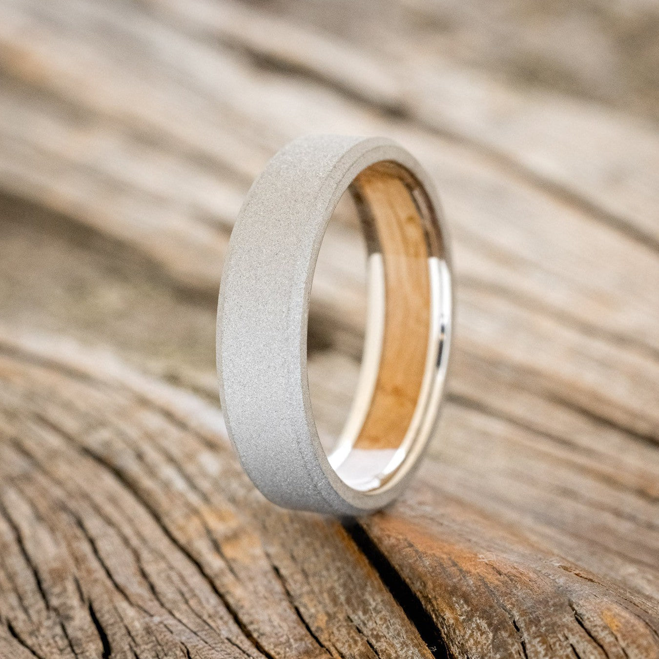 WHISKEY BARREL CHANNEL LINED RING WITH SANDBLASTED FINISH-1