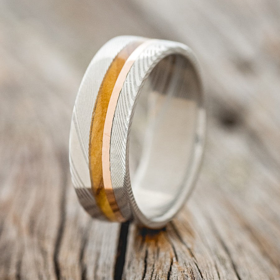 WHISKEY BARREL OAK & 14K GOLD INLAY WEDDING RING-1