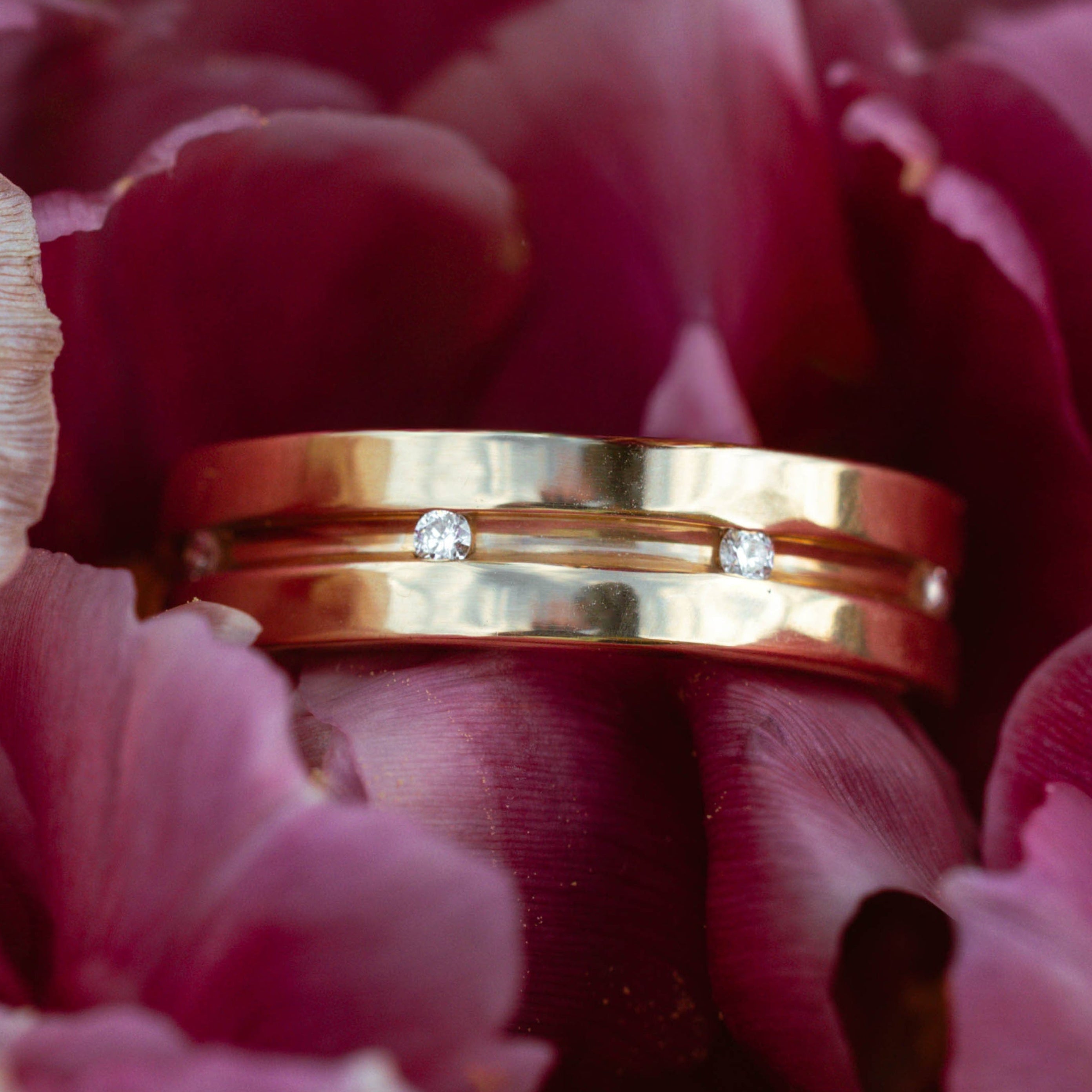 Men's Grooved Engagement Ring With Diamond Accents-Staghead Designs