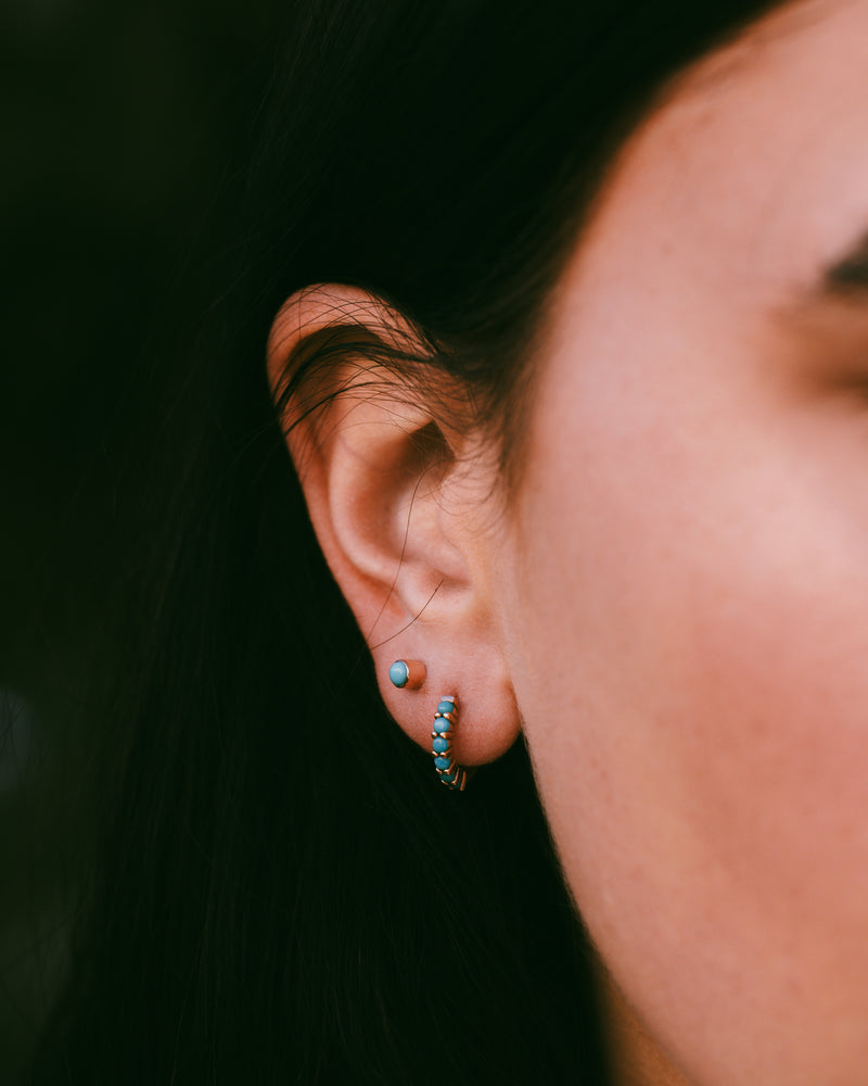 TURQUOISE HUGGIE HOOP EARRINGS