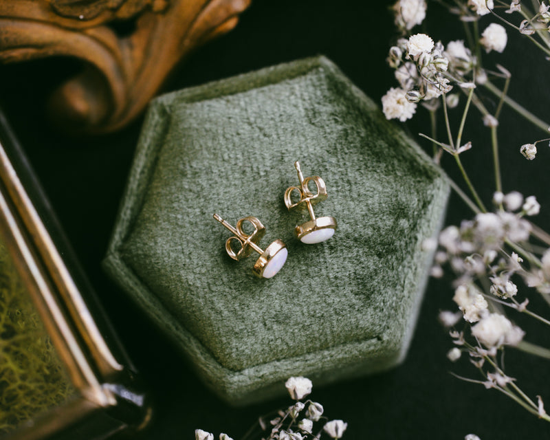 14K GOLD OPAL STUD EARRINGS