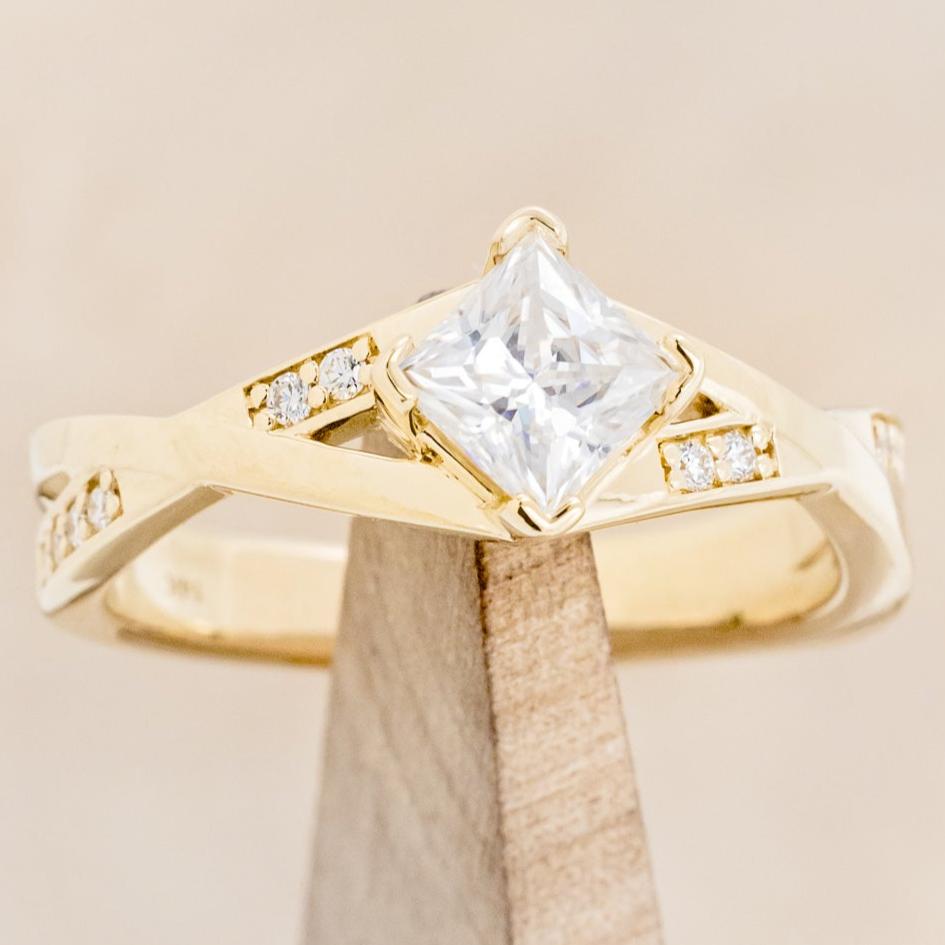 "LINA" - PRINCESS CUT MOISSANITE ENGAGEMENT RING WITH DIAMOND ACCENTS & TURQUOISE RING GUARD-41