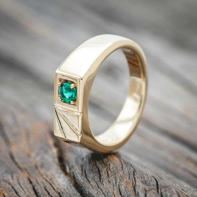 MEN'S LAB-GROWN EMERALD ENGAGEMENT RING-Staghead Designs