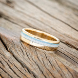 "CASTOR" - WHITE BUFFALO TURQUOISE & TURQUOISE WEDDING RING FEATURING A 14K GOLD BAND-2