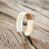 "CASTOR" - WHITE BUFFALO TURQUOISE & TURQUOISE WEDDING RING FEATURING A 14K GOLD BAND-1