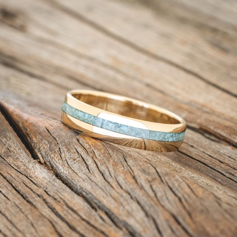 "VERTIGO" - DOMED TURQUOISE WEDDING BAND-2