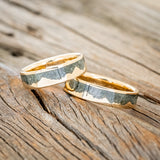 "HELIOS" - MATCHING SET OF CRUSHED MOSS AGATE MOUNTAIN RANGE WEDDING BANDS-1