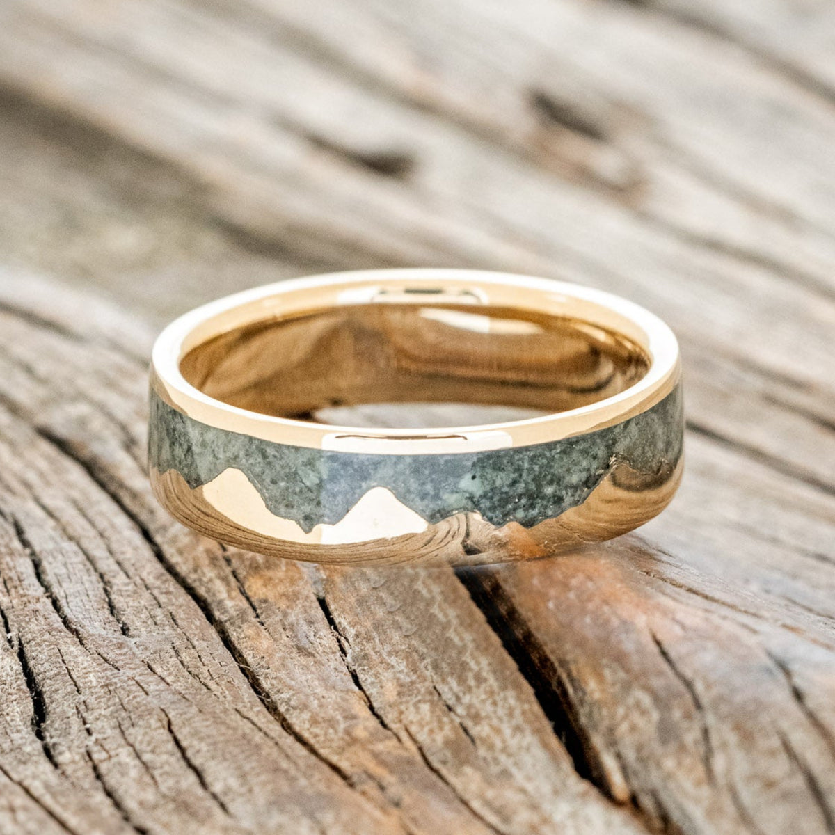 "HELIOS" - CRUSHED MOSS AGATE MOUNTAIN RANGE WEDDING BAND-15