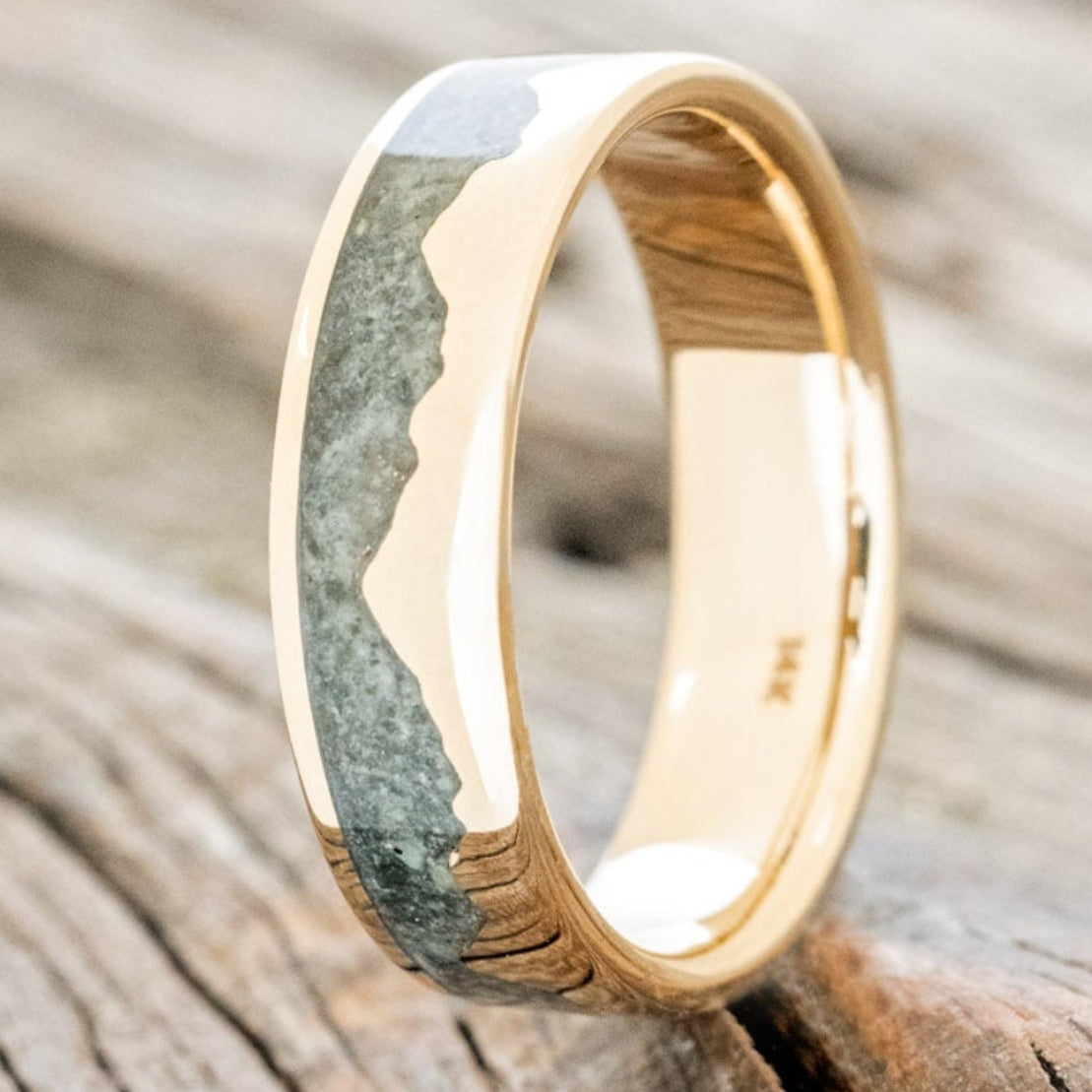 "HELIOS" - CRUSHED MOSS AGATE MOUNTAIN RANGE WEDDING BAND-14