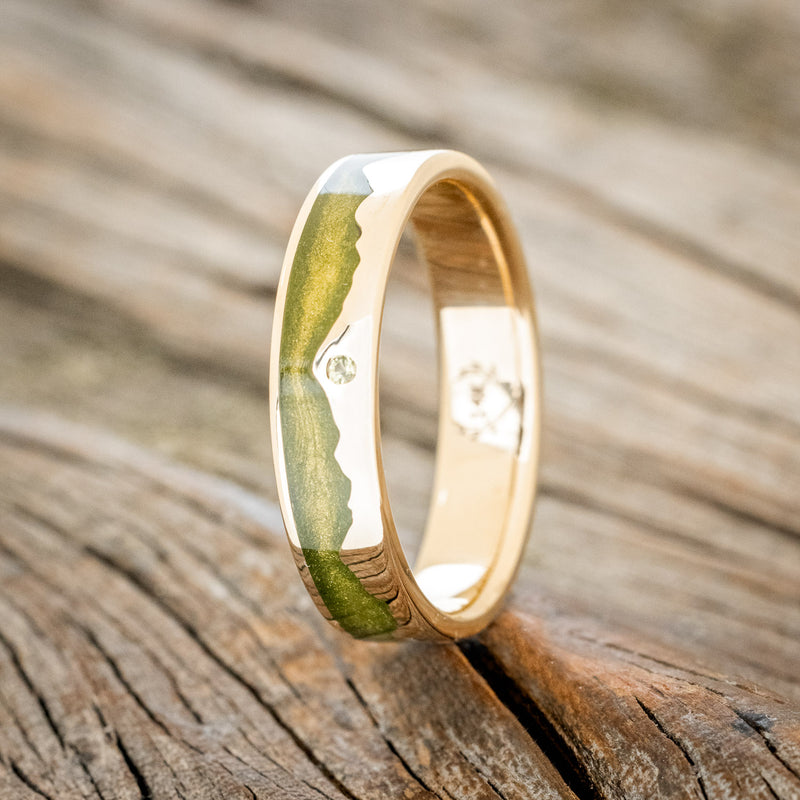 "HELIOS" - MYSTIC MOSS MOUNTAIN RANGE WEDDING RING FEATURING A PERIDOT ACCENT-2