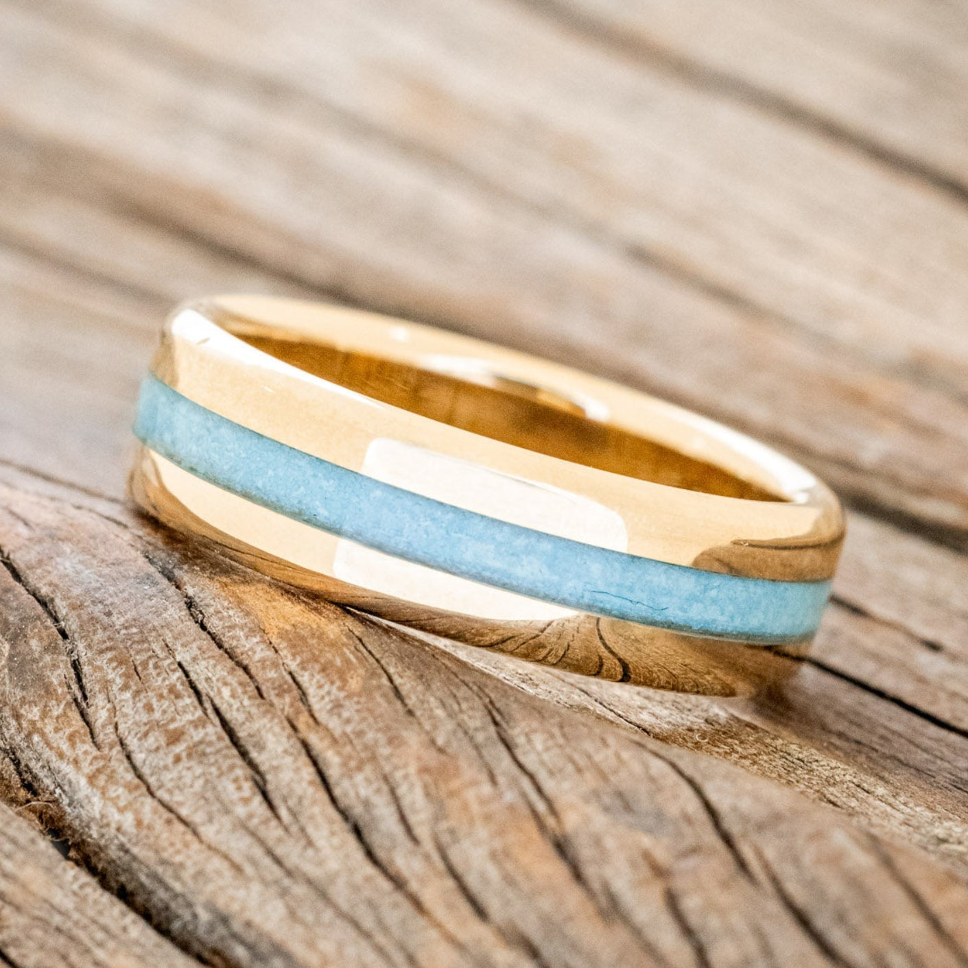 "NIRVANA" - CENTERED TURQUOISE WEDDING RING FEATURING A 14K GOLD BAND-2
