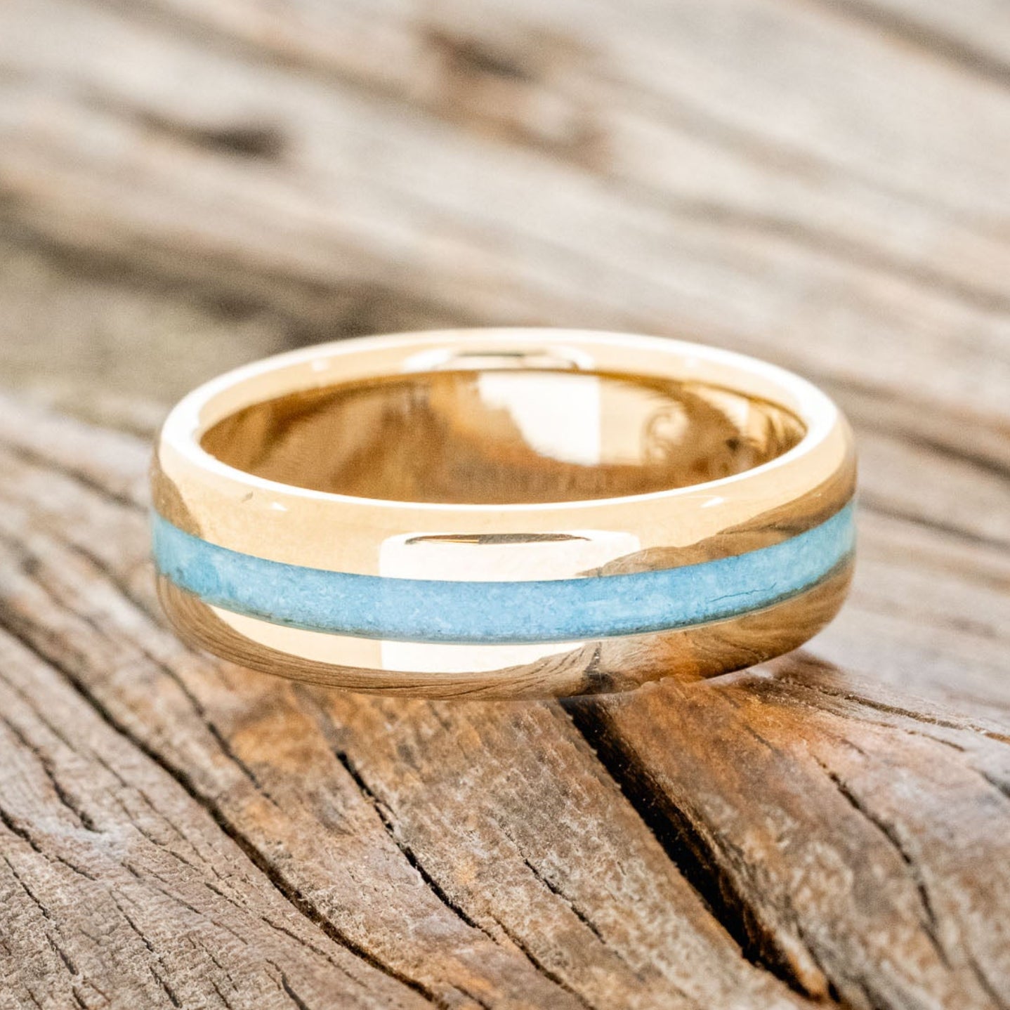 "NIRVANA" - CENTERED TURQUOISE WEDDING RING FEATURING A 14K GOLD BAND-3