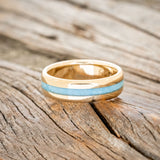 "NIRVANA" - CENTERED TURQUOISE WEDDING RING FEATURING A 14K GOLD BAND-3