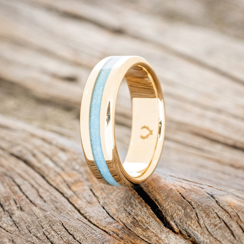 "NIRVANA" - CENTERED TURQUOISE WEDDING RING FEATURING A 14K GOLD BAND-1