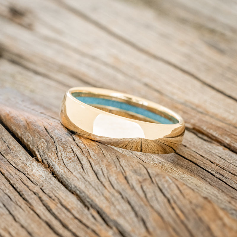 OFFSET TURQUOISE LINED WEDDING BAND-2