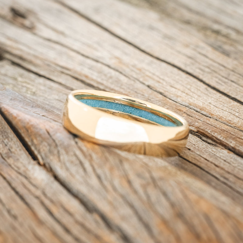 OFFSET TURQUOISE LINED WEDDING BAND-5