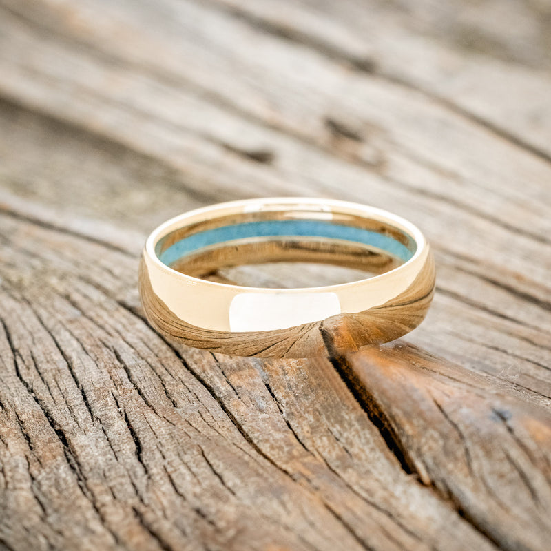 OFFSET TURQUOISE LINED WEDDING BAND-3