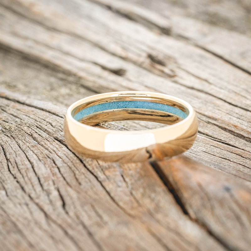 OFFSET TURQUOISE LINED WEDDING BAND-6