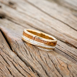 "RAPTOR" - MOTHER OF PEARL & WHISKEY BARREL OAK WEDDING BAND-5